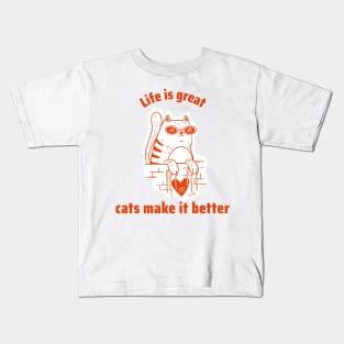 Life is great with cats Kids T-Shirt